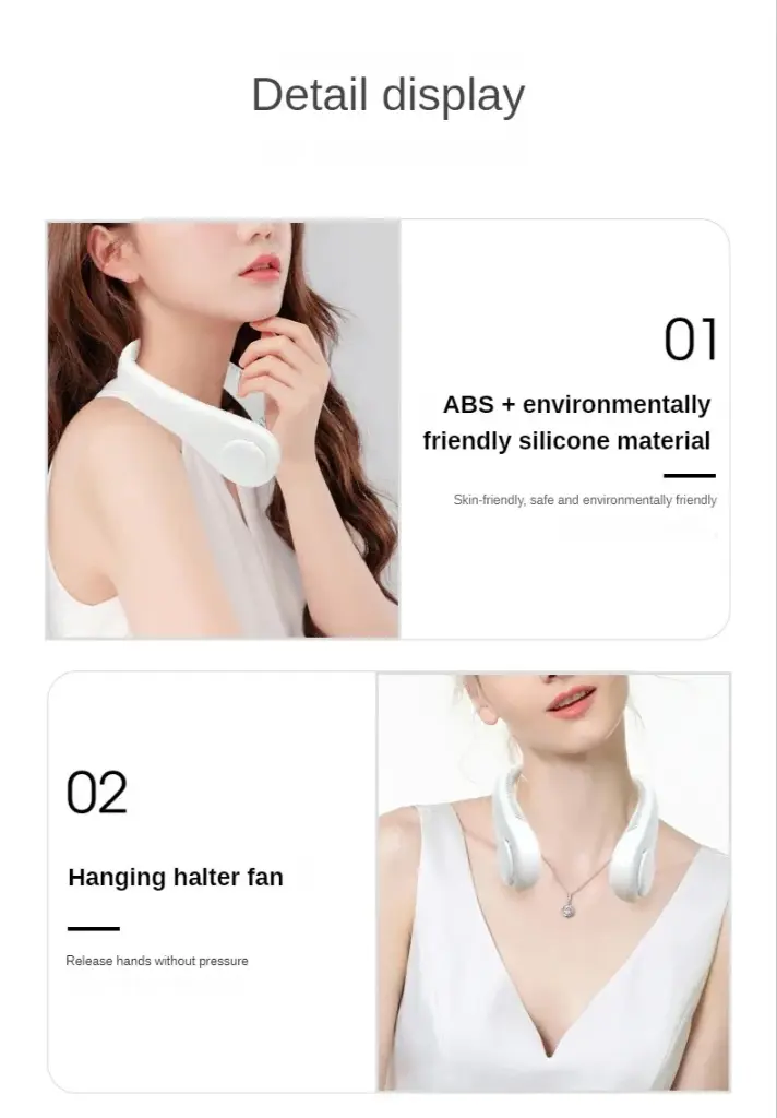 New Mini Neck Fan Portable Bladeless Hanging Neck 1200mAh Rechargeable Air Cooler 3 Speed Mini Summer Sports Fans
